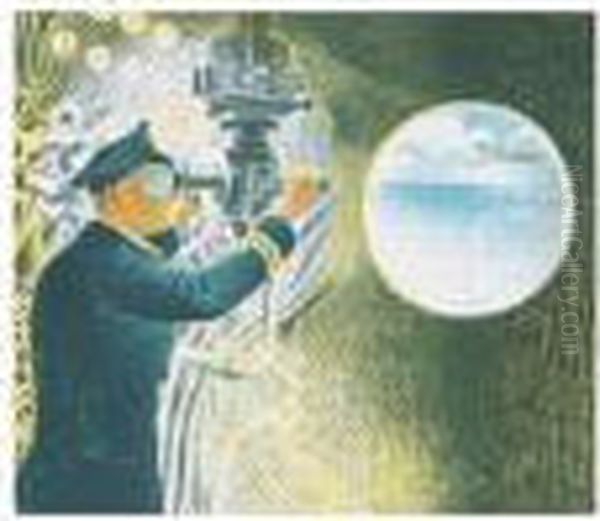 Commander Of A Submarine Looking Through A Periscope Oil Painting by Eric Ravilious