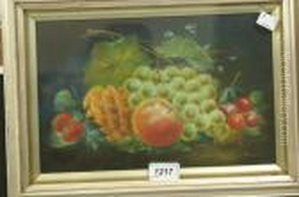 A Pair, Still Life, Roses, 
Poppies And Pansies; Ripe Pinapples, Grapes, Strawberries, Apples And 
Cherries Oil Painting by William Henry Raworth