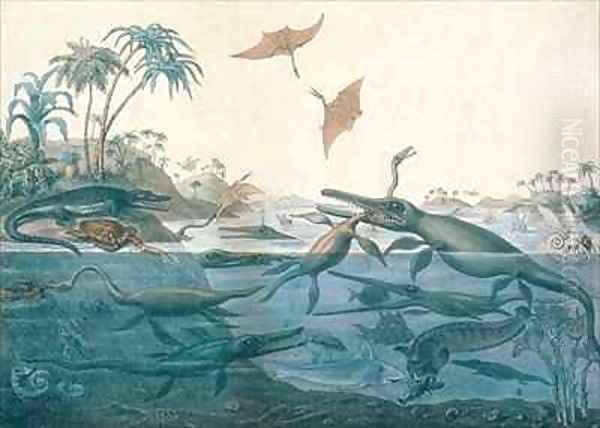 Duria antiquior Ancient Dorset depicting a imaginative reconstruction of the life of the Jurassic seas Oil Painting by De La Beche, Henry Thomas