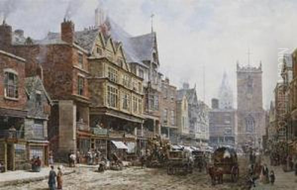 'bridge Street, Chester, Looking
 North Towards The Cross And St. Peter's Church. On The Left 