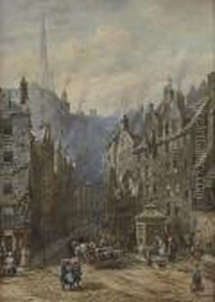 Victoria Street From The Grassmarket Oil Painting by Louise Rayner