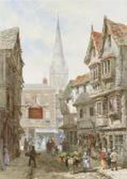 Minster Street, Salisbury Oil Painting by Louise Rayner