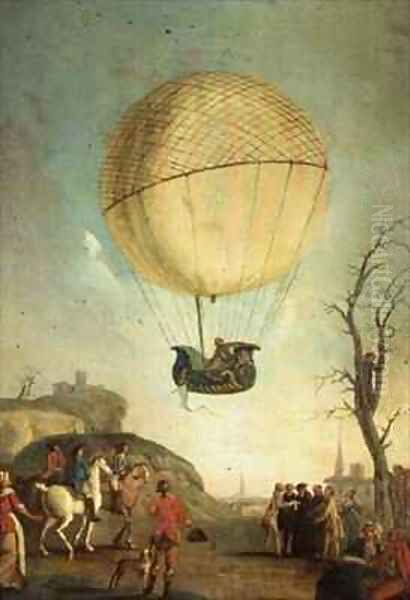 Robert re ascending at Nesle after the first flight in a hydrogen balloon Oil Painting by Claude Louis Desrais