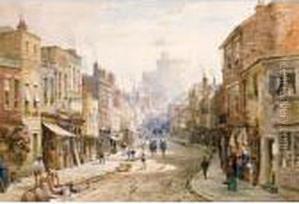 A View Of Windsor Castle From Peascod Street Oil Painting by Louise Rayner