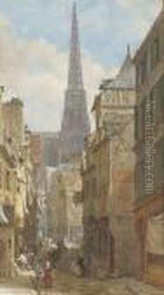 Rheims Cathedral, France Oil Painting by Louise Rayner