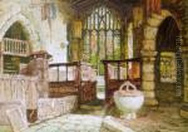 Church Interior Oil Painting by Samuel A. Rayner