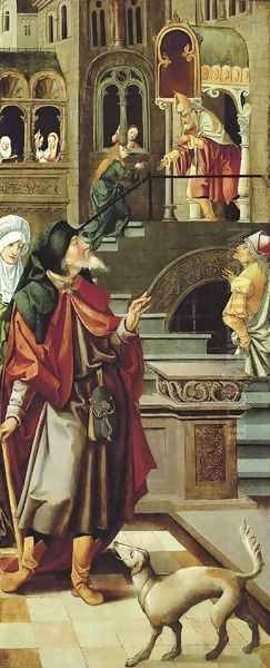 The Presentation of the Virgin in the Temple with Saint Anne and Saint Joachim wing from an altarpiece Oil Painting by Jan van Dornicke