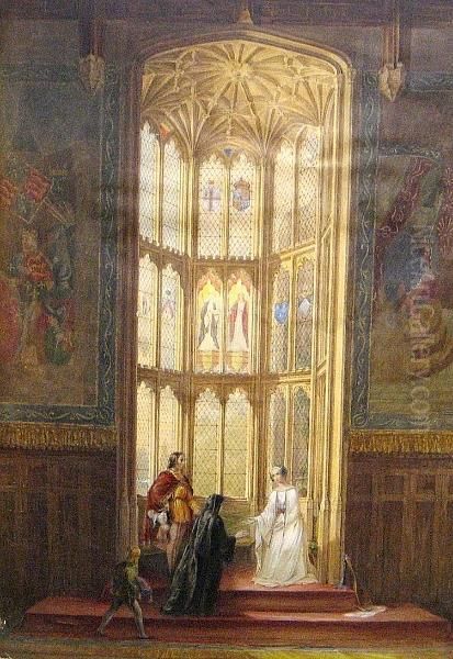 Oriel Window, Crosby Hall, The Prioress Of St. Helens Visiting Sir John And Lady Crosby Oil Painting by Samuel Read