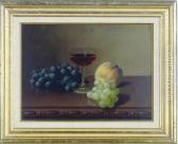 Still Life With Grapes, A Peach And A Glass Of Wine Oil Painting by Carducius Plantagenet Ream