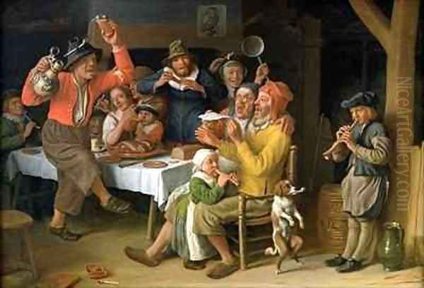 An interior with peasants singing and dancing Oil Painting by Lambert Doomer