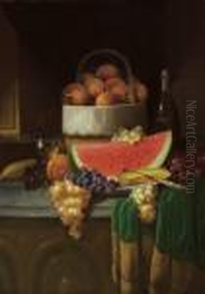 Fruit And Wine On A Marble Tabletop Oil Painting by Carducius Plantagenet Ream