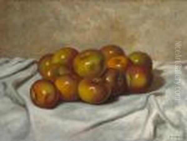 Apples On A White Drape Oil Painting by Carducius Plantagenet Ream