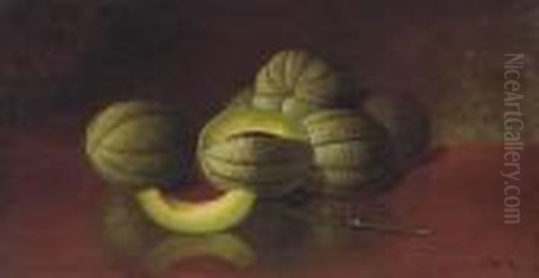 Still Life With Melons And Knife Oil Painting by Carducius Plantagenet Ream