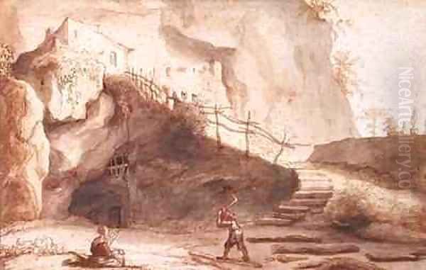 Rock Dwellings at Saumur on the Loire Oil Painting by Lambert Doomer