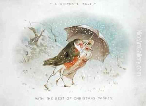 A Winters Tale Victorian Christmas card Oil Painting by R. Dudley