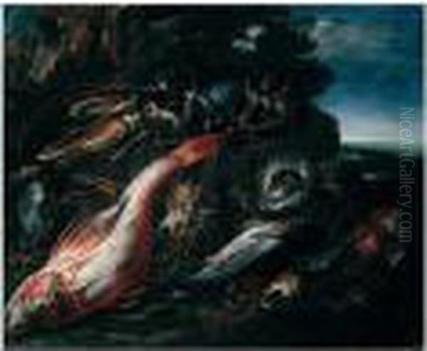 Still Life Of Salt Water Fish, Shellfish, And A Lobster Oil Painting by Nicola Maria Recco