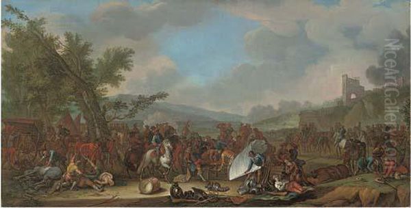 A Military Encampment After A Battle Oil Painting by Christian Reder