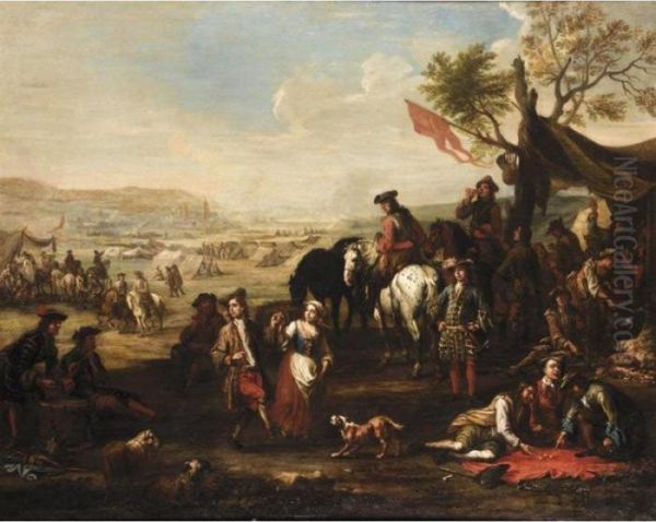 Military Encampment With Soldiers Drinking, Playing Dice And Carousing Oil Painting by Christian Reder