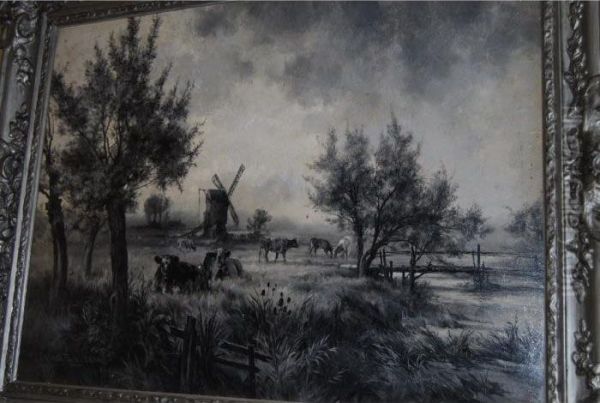 Attle In A Dutch Landscape Oil Painting by Arthur Walker Redgate