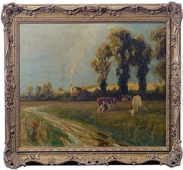 Milkmaid And Cows In A Oil Painting by Arthur Walker Redgate