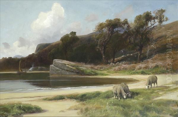 Sheep Grazing Byan Estuary Oil Painting by Arthur Walker Redgate