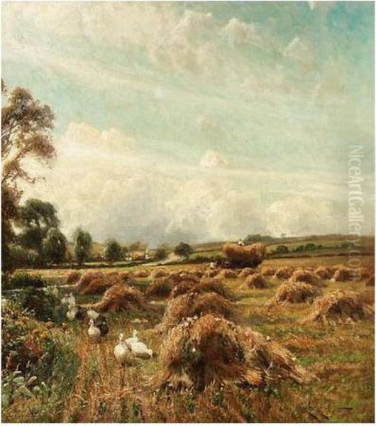 Ducks In A Harvest Field Oil Painting by Arthur Walker Redgate