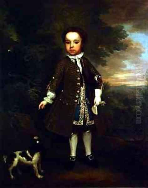 Portrait of a small boy with a spaniel and a parrot Oil Painting by Bartholomew Dandrige