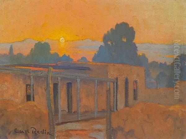 Sunset Over An Adobe Oil Painting by Carl Redin