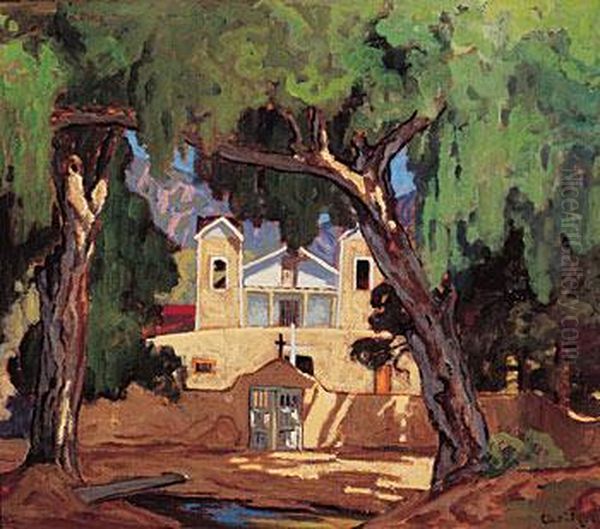 Southwestern Church Oil Painting by Carl Redin