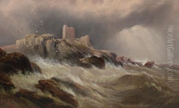 'turnberry Castle' And 'turnberry Lighthouse' Ayrshire Oil Painting by Edward King Redmore