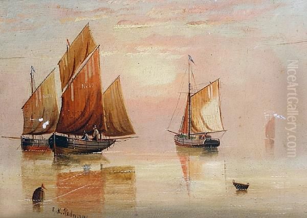 Moored Fishing Boats Oil Painting by Edward King Redmore