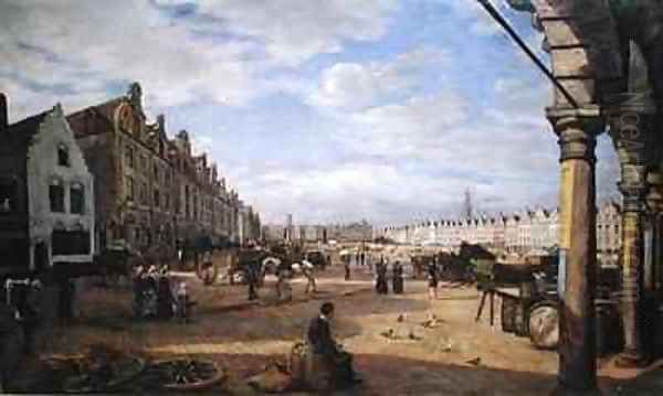 The Grande Place dArras on Market Day Oil Painting by Charles Paul Etienne Desavary