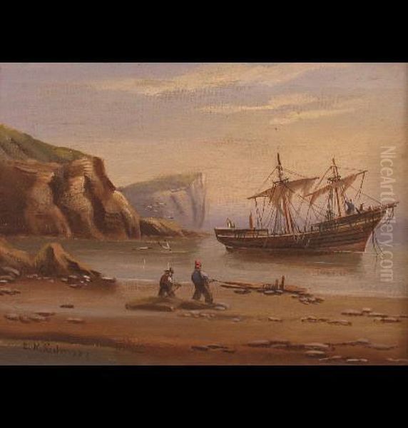 Ships Off The Coast In Rough Andcalm Seas, Signed Pair, 8 1/2