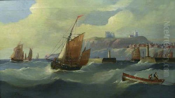 The Fishing Fleet Leaving Whitby Harbour Oil Painting by Edward King Redmore