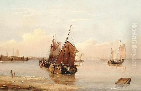 Shipping In Calm Waters; Preparing For The Catch Oil Painting by Edward King Redmore