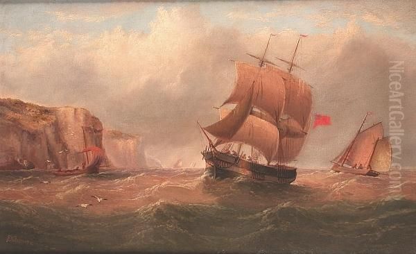 Shipping Running Down The North-east Coast Oil Painting by Edward King Redmore