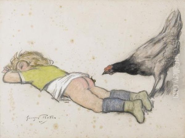 L'enfant Et La Poule. Oil Painting by Georges Redon