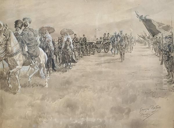 Inspecting The Parade - North Africa Oil Painting by Georges Redon