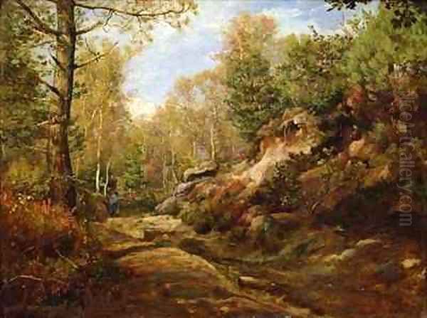 Pines and Birch Trees or The Forest of Fontainebleau Oil Painting by Henri Joseph Constant Dutilleux