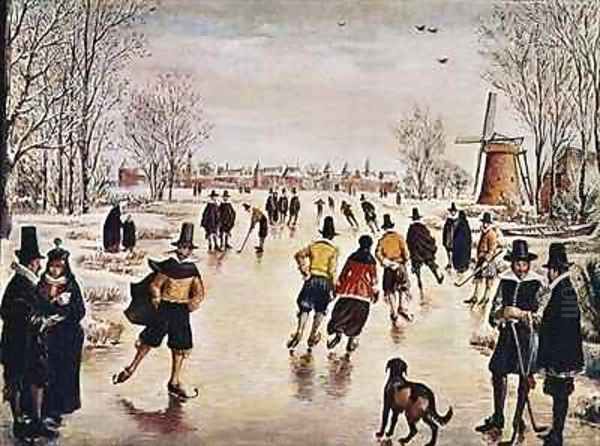 Ice Skating on the Zuidersee Oil Painting by Jan van Dorph