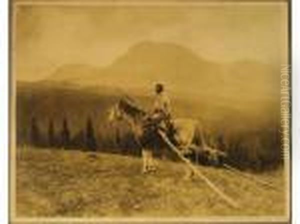 An Old Time Indian Travois, Blackfoot Oil Painting by Roland W. Reed