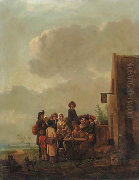 A conjuror outside an inn Oil Painting by Nicolas Louis Albert Delerive