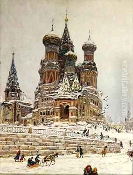 St Basils Cathedral Red Square Moscow Oil Painting by Nikolay Nikanorovich Dubovskoy