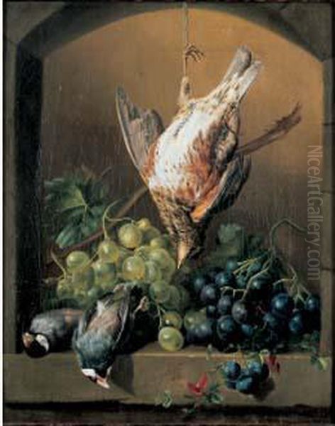 Nature Morte Aux Oiseaux Et Grappes De Raisins Oil Painting by Hendrik Reekers