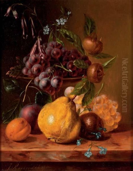 Still Life With Grapes And A Quince Oil Painting by Johannes Jun Reekers