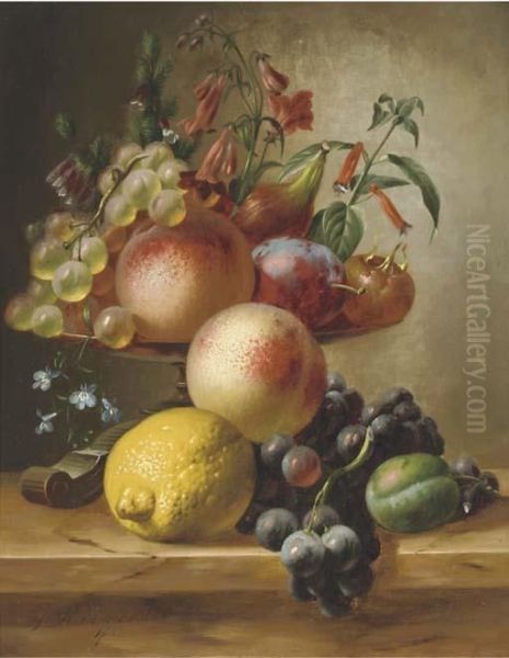 Still Life With Fruit On A Ledge Oil Painting by Johannes Jun Reekers