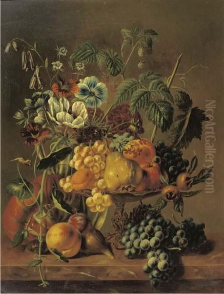 A Still Life With Various Fruit And Flowers Oil Painting by Johannes Jun Reekers