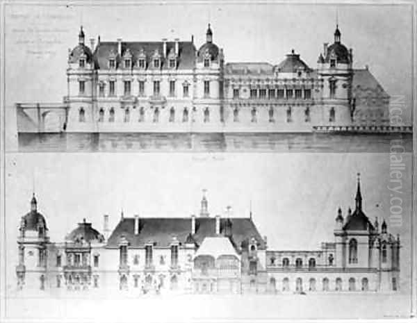 Design for the reconstruction of the north facade and the facade of the Petit Chateau of the Chateau de Chantilly Oil Painting by Pierre Jerome Honore Daumet