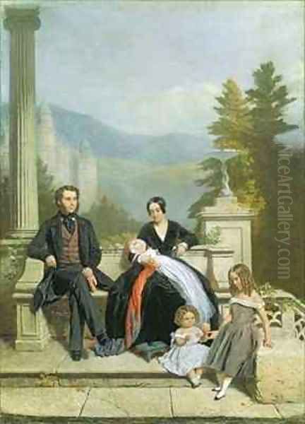 Henry Granville Fitzalan Howard with Minna Lyons and his three elder children Oil Painting by Victor Dartiguenave