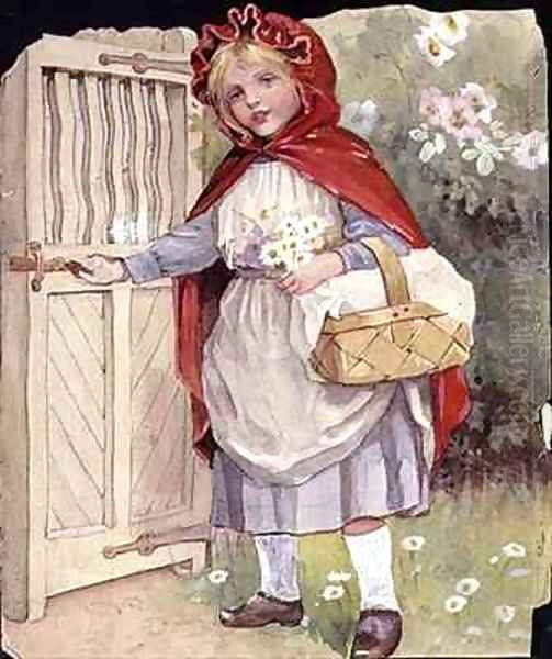 Little Red Riding Hood at the Garden Gate Oil Painting by Ada Dennis